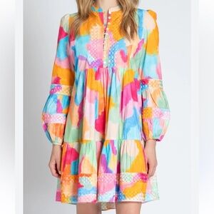 APNY Boho Dress tie dye multicolor Embroidered